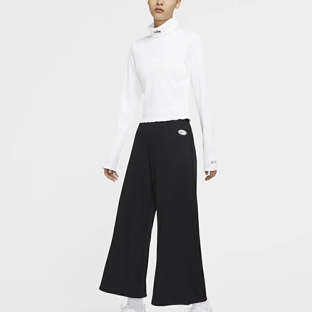 Nike Women's Sportswear Ribbed Femme Pants SZ MEDIUM Black Wide Leg